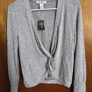 White House Black Market Heather Gray V-Neck Sweater